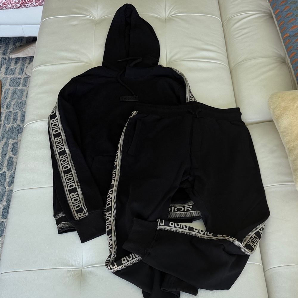 Dior Mens Black Matching Sweatsuit with Logo Trim
